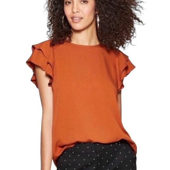 a new day Tops - A New Day Rust Orange Short Flutter Sleeve Top XS